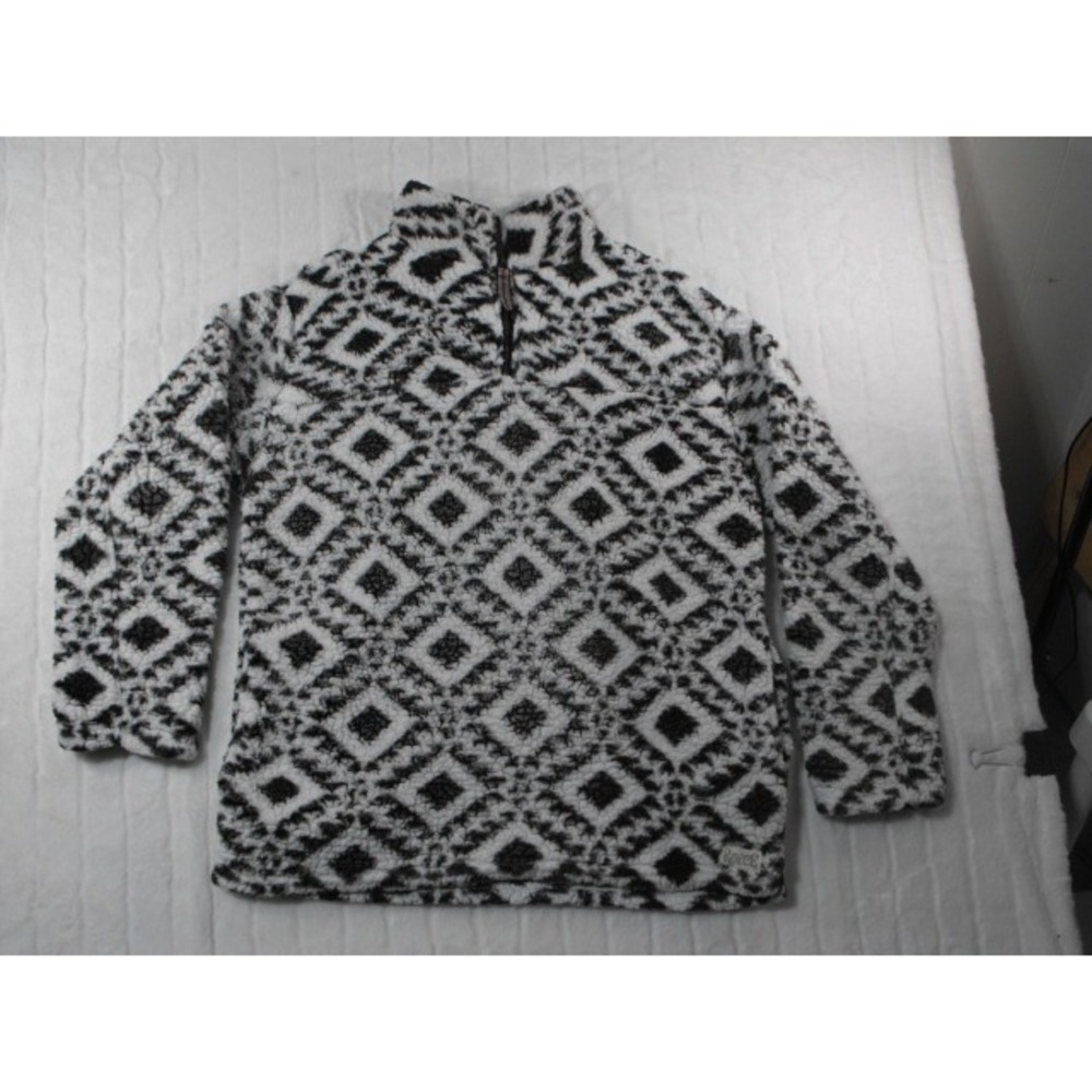 Royce 1/4 Zip Fleece Women Large Black White Excellent Geometric Sherpa Pullover